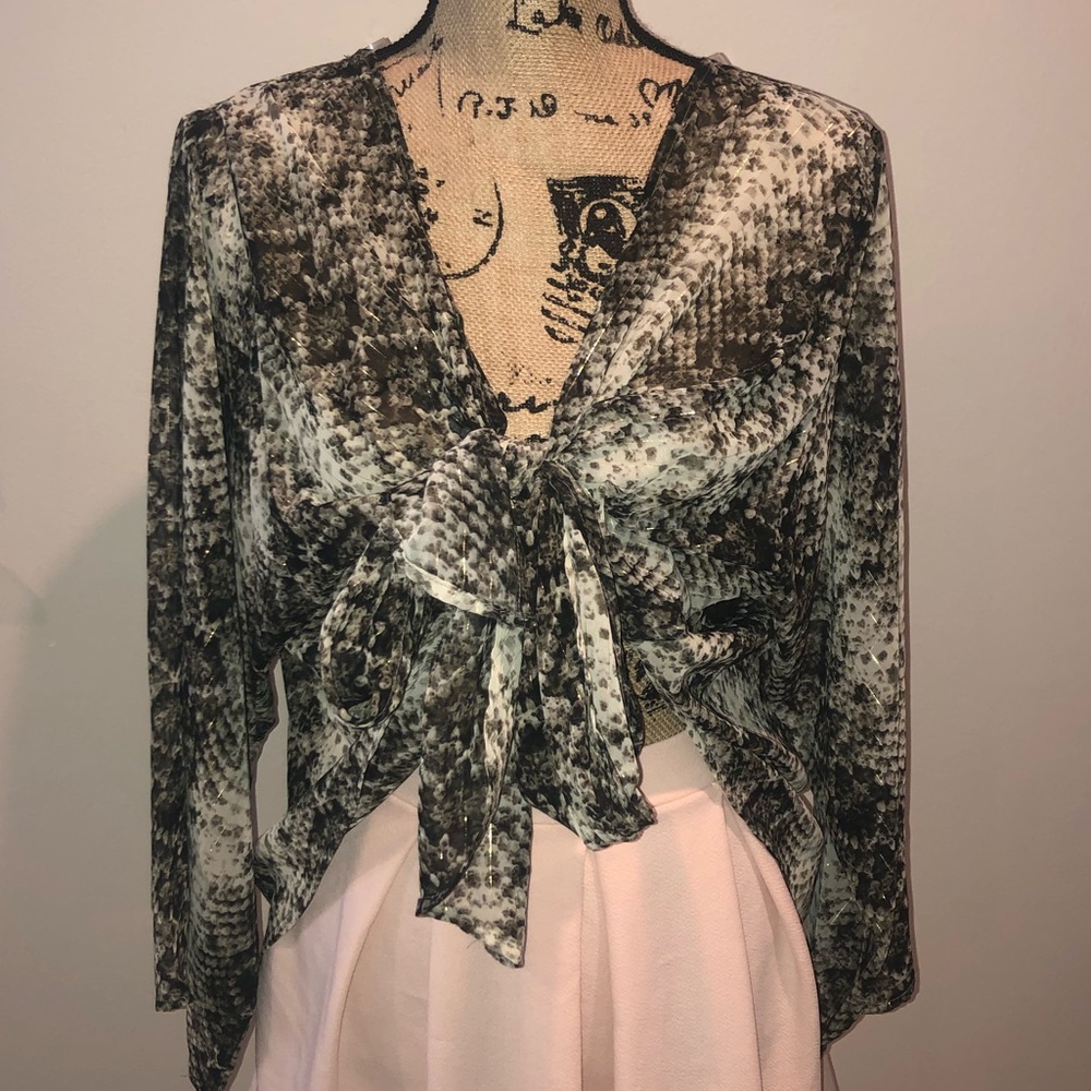 Python Print Tie Front Blouse - image 1